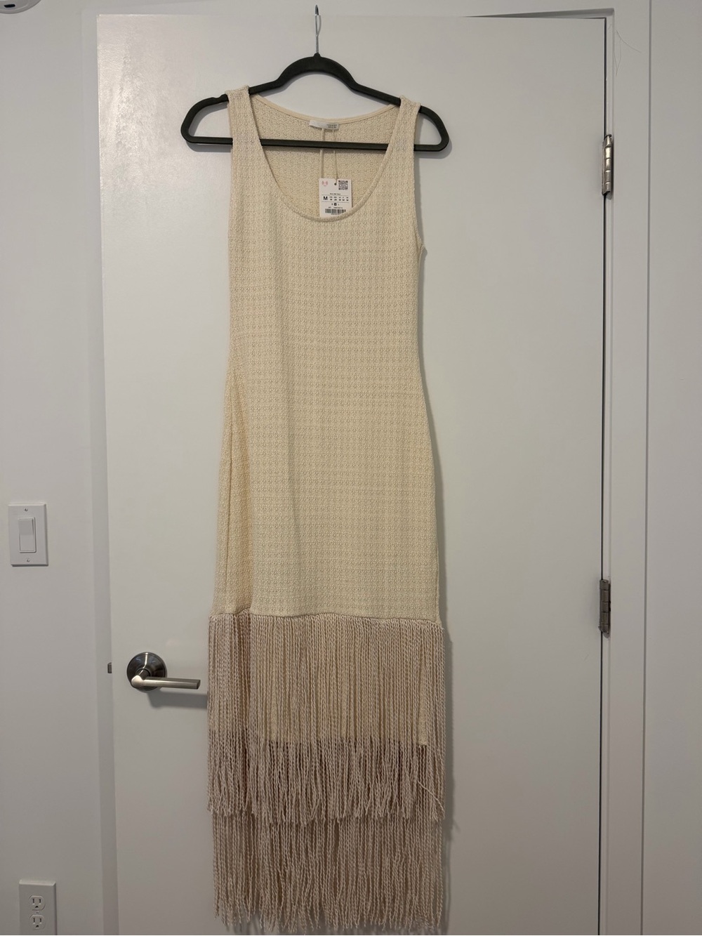 Zara Cream Fringe Knit Maxi Dress